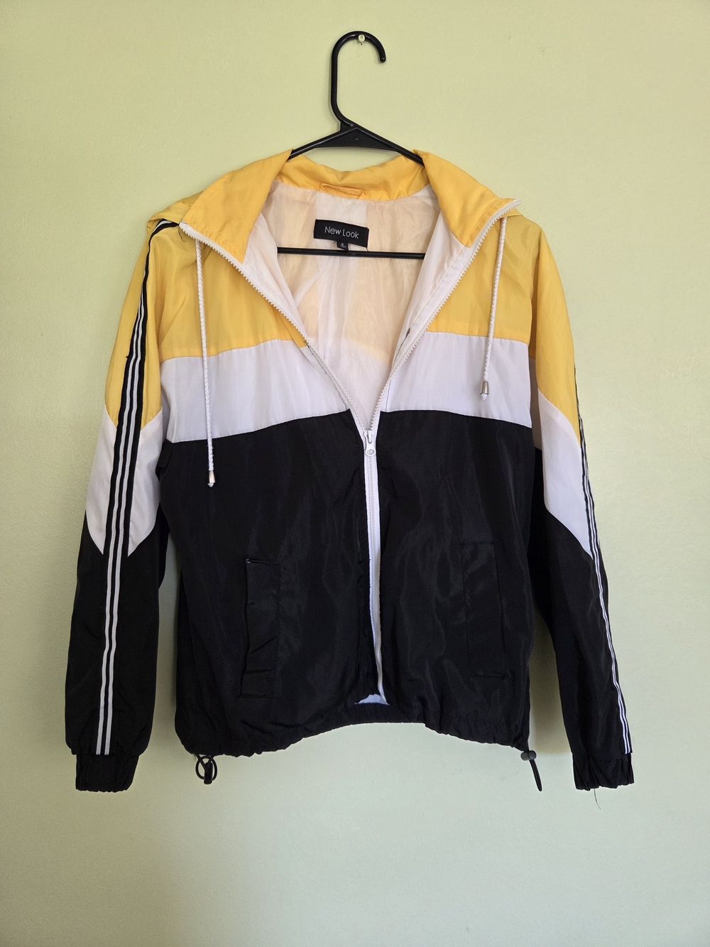 New Look Yellow White Black Hooded Windbreaker Jacket Size Small